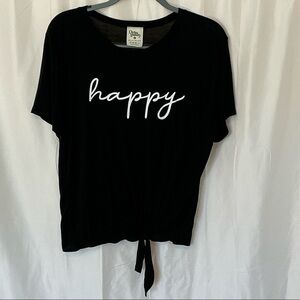 Dirtee Laundry Black 'Happy' Script Tie-Front Tee- Size XL
